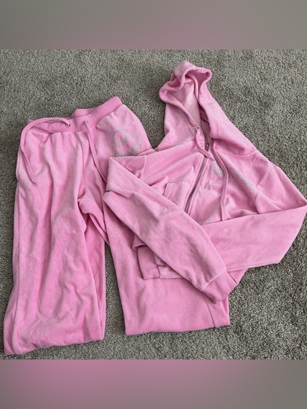 Dolls Kill Light Pink Velour Zip Hoodie 2 piece costume Set
